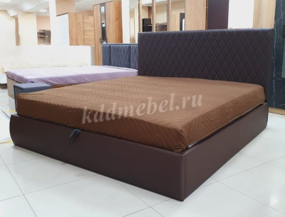 Кровать Стелла 1.6 с подъемным механизмом (Экокожа/Темно-коричневый)