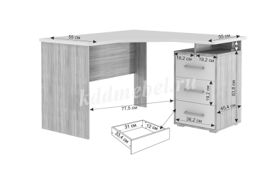 Стол компьютерный угловой Лайт-2 (Белый)
