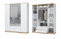 Шкаф Юкки 4х створчатый с зеркалом 1800 (Дуб делано/Белый шагрень)