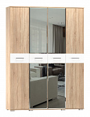 Шкаф 4дв. для одежды и белья Бьянка с зеркалом (Дуб сонома/Белый)