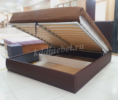 Кровать Стелла 1.6 с подъемным механизмом (Экокожа/Темно-коричневый)