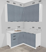 Кухня угловая Татами 1,4*1,5 МДФ Белый (Милано гавань/Столешница Мрамор лацио)