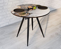 Стол обеденный Элип-1 раздвижной с фотопечатью (Мрамор 4/Подстолье профиль черный)